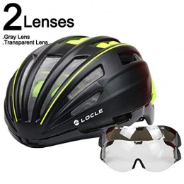 TTZY Clothing TTZY Goggles Cycling Helmet Road Mountain Mtb Bicycle Helmet Casco Ciclismo Ultralight In-Mold Bike Helmet With Glasses 54-60Cm, Black Green 2 Lenses, (54-60Cm)