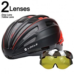 TTZY Mountain Bike Helmet TTZY Goggles Cycling Helmet Road Mountain Mtb Bicycle Helmet Casco Ciclismo Ultralight In-Mold Bike Helmet With Glasses 54-60Cm, Black Red 2 Lenses, (54-60Cm)