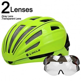 TTZY Clothing TTZY Goggles Cycling Helmet Road Mountain Mtb Bicycle Helmet Casco Ciclismo Ultralight In-Mold Bike Helmet With Glasses 54-60Cm, Green Black 2 Lenses, (54-60Cm)