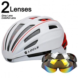 TTZY Clothing TTZY Goggles Cycling Helmet Road Mountain Mtb Bicycle Helmet Casco Ciclismo Ultralight In-Mold Bike Helmet With Glasses 54-60Cm, White Red 2 Lenses, (54-60Cm)