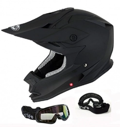 Force1 Mountain Bike Helmet V-CAN V321 FORCE MOTOR CYCLE BIKE MOTOCROSS GOLD ACU MATT BLACK HELMET WITH GOGGLE (L, BLACK)