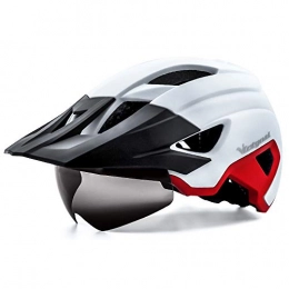 VICTGOAL Clothing Victgoal Bike Helmet for Men Women Adults with Magnetic Goggles and Sun Visor Bicycle Helmet MTB Mountain Road Cycle Helmet with Rechargeable Rear Light (White Red)