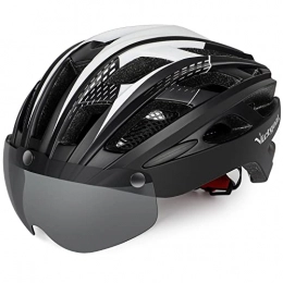 VICTGOAL Mountain Bike Helmet Victgoal Bike Helmet for Men Women Cycle Helmets with Magnetic Goggles Visor and LED Rear Lights Mountain Road Bike Adult Cycling Bicycle Helmet (New Black)