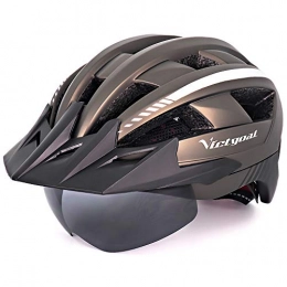 VICTGOAL Mountain Bike Helmet Victgoal Bike Helmet for Men Women with Led Light Detachable Magnetic Goggles Removable Sun Visor Mountain & Road Bicycle Helmets Adjustable Size Adult Cycling Helmets (Ti)