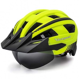 VICTGOAL Mountain Bike Helmet Victgoal Bike Helmet for Men Women with Led Light Detachable Magnetic Goggles Removable Sun Visor Mountain & Road Bicycle Helmets Adjustable Size Adult Cycling Helmets (Yellow)