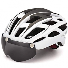 VICTGOAL Mountain Bike Helmet VICTGOAL Bike Helmet for Men Women with Safety Led Back Light Detachable Magnetic Goggles Visor Mountain & Road Bicycle Helmets Adjustable Adult Cycling Helmets (New White)