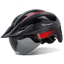 VICTGOAL Clothing Victgoal Bike Helmet with USB Rechargeable LED Light Removable Magnetic Goggles Visor Breathable MTB Mountain Bicycle Helmet for Unisex Men Women Adjustable Cycle Helmets (Black Red)