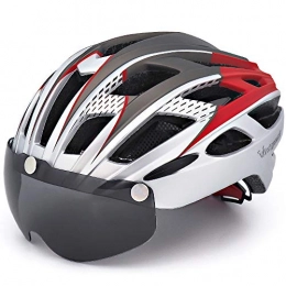 VICTGOAL Mountain Bike Helmet Victgoal Cycle Bike Helmet with Detachable Magnetic Goggles Visor Shield for Women Men, Cycling Mountain & Road Bicycle Helmets Adjustable Adult Safety Protection and Breathable (New Silver)