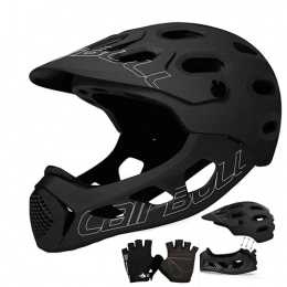 WWJ Mountain Bike Helmet WWJ Full-Face Bike Helmet, Detachable Bike Helmet with 19 Vents Removable And Washable Lining Adjustable Head Circumference (22.04-24.4Inch) for Cross-Country Mountain Bikes, Black