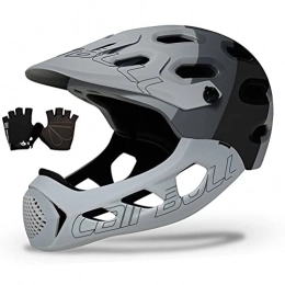 WWJ Clothing WWJ Full-Face Bike Helmet, Detachable Bike Helmet with 19 Vents Removable And Washable Lining Adjustable Head Circumference (22.04-24.4Inch) for Cross-Country Mountain Bikes, Gray