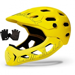 WWJ Mountain Bike Helmet WWJ Full-Face Bike Helmet, Mountain Detachable Bicycle Helmet with 19 Vents Non-Sultry Detachable Antibacterial Lining Adjustable Head Circumference (22.04-24.4Inch), Yellow