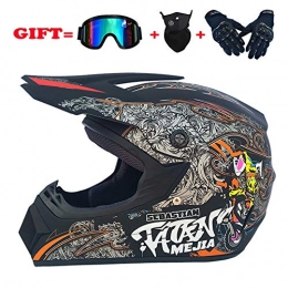 SanQing Clothing Youth Kids Motocross Helmet Offroad Gear Combo Mask Goggles Gloves, ATV Motorcycle Helmet SUV Dirt Bike Off-Road Mountain Bike Helmet 4-Piece Set Unisex, matteblack, M