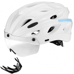 YWZQ Clothing YWZQ Integrally-Molded Bicycle Helmets, Ultralight Magnetic Goggles MTB Mountain Road Cycling Helmets with Sun Visor 57-62 CM, White