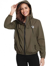 Aibrou Womens Lightweight Thin Waterproof Windbreaker Jackets for Outdoor Activities Army Green