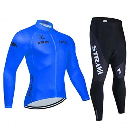 Autumn and Winter Men's Fleece Cycling Suit Suit, Windproof and Breathable Jacket + 9D Gel Cycling Pants, Mountain Bike Jacket, Reflective Fleece Jacket (Sky Blue,4XL)