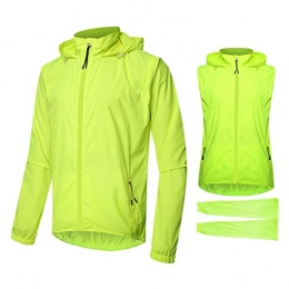 Beylore Clothing Beylore Waterproof Cycling Jacket Mens 2 in 1 Cycling Vest with Detachable Sleeves Reflective Running Jacket Cycle Jacket Women with Hood UV Protection Breathable MTB Jersey, Green, L