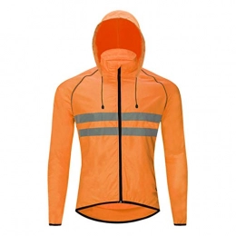 Beylore Clothing Beylore Waterproof Cycling Jacket Mens Women Reflective Running Jacket Cycle Jacket with Hidden Hood Breathable High Visibility MTB Jersey for Outdoor MTB Cycling Running, Orange, XL