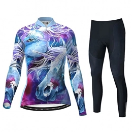 WBZ Clothing Bicycle Clothes Suits Winter Thermal Cycling Clothing Set Women's Polyester Stretchy Padded Cycle Top+Riding Pants Mountain Bike Clothes Long Sleeve Sportswear Suits Kit (Color : A, Size : 3XL)