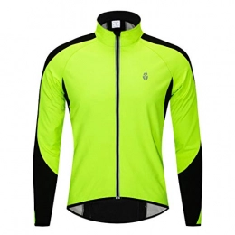 FQXG Clothing Bicycle Jackets, Men's And Women's Fall / Winter Fleece Cycling Jerseys, Bicycle Warm Long-Sleeved Shirts, Mountain Bike Suits with Reflective Strips, Green, M