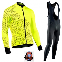 PDNEKA Clothing Bike Clothing for Men Cycling Jerseys Men Set, Thermal Fleece Long Sleeve Bike Jacket and Cycling Bibs Pants with 9D Gel Padded Long Pants, Mountain Bike Suits, Sportswear Men