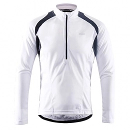 Lesrly-Cycle Clothing Cycling Jacket, Breathable Polyester Sweat-Absorbing Quick-Drying Long-Sleeve Mens Cycling Jacket with Half Zipper for Ventilation Road, Mountain Road, Night Ride Reflective Strip Design, White, XL