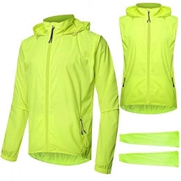 SFITVE Clothing Cycling Jacket Men, Removable For All Season Breathable Mens Waterproof Bike Outerwear, Reflective Running Jacket, Mountain Bike Road Bicycle Coat Outdoor Sportswear(Size:S, Color:green)