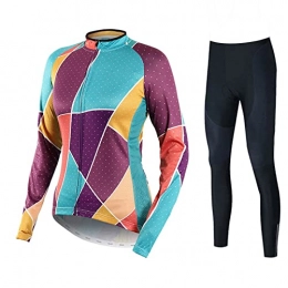 Smiuop Clothing Cycling Jacket Set Unisex, Long Sleeve Polyester Cycling Clothing Set, Women's Full Zip Cycling Jerseys with Thermal Lining and Riding Pants, for MTB Road Bike Sportswear (Color : A, Size : L)
