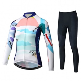 Smiuop Clothing Cycling Jacket Set Unisex, Long Sleeve Polyester Cycling Jerseys Set, Women's Full Zip Cycling Clothing with Thermal Lining and Riding Pants, for MTB Road Bike Sportswear (Color : A, Size : XL)