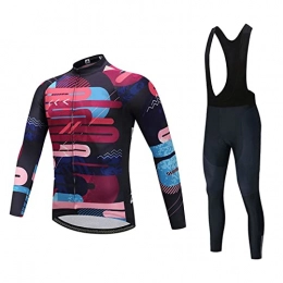 Smiuop Clothing Cycling Jacket Set Unisex, Mens Long Sleeve Polyester Cycling Clothing Set MTB Road Bike Cycling Jersey Thermal Windproof Bike Triathon Clothing Suits（Top+Pants） (Color : A, Size : L)