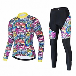 Smiuop Clothing Cycling Jacket Set Unisex, Thermal Polyester Cycling Suits Set, Women's Long Sleeve Cycling Clothing with Warm Lining and Riding Pants, for MTB Road Bike Sportswear Kit (Color : A, Size : XL)