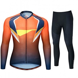 Smiuop Clothing Cycling Jacket Set Unisex, Winter Thermal Polyester Cycling Clothing Set Men's Long Sleeve Cycling Jerseys Full Zip MTB Road Bike Breathable Sportswear Suits（Top+Pants） (Color : A, Size : XL)
