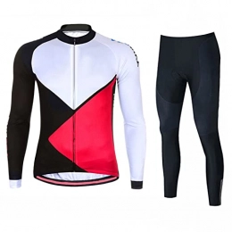 Smiuop Clothing Cycling Jacket Set Unisex, Winter Thermal Polyester Cycling Suits Tops+Riding Pants Set for Women's, Long Sleeve Full Zip Cycling Jerseys for MTB Bike Biking Sportswear Suits (Color : A, Size : L)