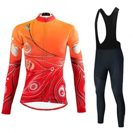 Smiuop Clothing Cycling Jacket Set Unisex, Women's Long Sleeve Cycling Suits Polyester Bicycle Clothing Set Windproof MTB Road Bike Warm Lining Cycle Tops+3D Padded Riding Pants Suits (Color : B, Size : M)