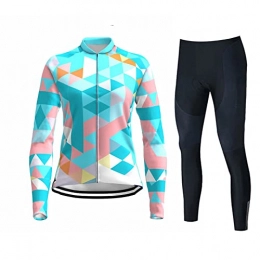 Smiuop Clothing Cycling Jacket Set Unisex, Women's Thermal Polyester Cycling Suits Long Sleeve Sportswear Bike Cycle Tops+Padded Riding Pants Set MTB Road Bicycle Cycling Jerseys Suits (Color : A, Size : M)