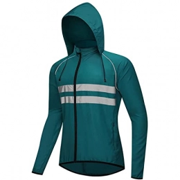 FASZFSAF Clothing FASZFSAF Waterproof Cycling Jacket Mens Women Reflective Running Jacket Cycle Jacket with Hidden Hood Breathable High Visibility MTB Jersey for Outdoor MTB Cycling Running, dark green, 3XL