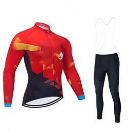 Floroomse Clothing Floroomse Men's Cycling Suit, Cycling Jersey Set Men Mountain Bike Clothing Long Sleeve Shirts Road Bicycle Suits MTB Tops Winter Clothes (Color : Red C, Size : XL)