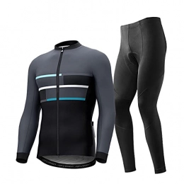 Floroomse Clothing Floroomse Men's Cycling Suit, Men's Winter Cycling Jersey Suit Warm Clothes Mountain Bike Road Bicycle Long Sleeve With 3D Tights Padded Pants, Breathable Reflective (Color : A, Size : M)