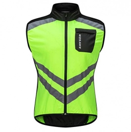 FQXM Clothing FQXM Bike Vest Mountain Road Cycling Jogging Windbreaker Jacket Vest Vest Ultralight Reflective Anti-Splash Short-Sleeved Top with Reflective Strips, Green, M