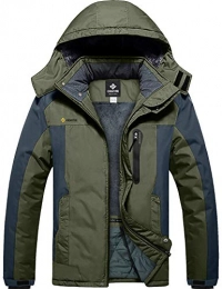 GEMYSE Clothing GEMYSE Men's Mountain Waterproof Ski Jacket Windproof Fleece Outdoor Winter Coat With Hood (Army Green Grey, L)