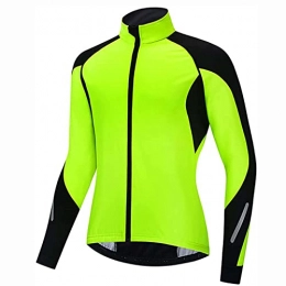 GLEYDY Men's Winter Cycling Jacket Thermal Fleece Cycling Jacket Winter Waterproof Windproof Breathable Lightweight High Visibility Reflective MTB Bike Outwear for Riding Running,Green,M