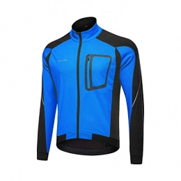 HFJLL Clothing HFJLL Autumn And Winter Long-Sleeved Jersey Warm And Windproof Plus Velvet Mountain Bike Bicycle Jacket, blue, 3XL