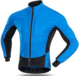 HHY Clothing HHY Men's Cycling Jacket Winter Fleece Cycling Jacket Waterproof And Windproof Running Soft Shell Jacket, Reflective And Breathable Warm Cycling Clothing, Suitable for Mountain Bike Riding, Blue, M