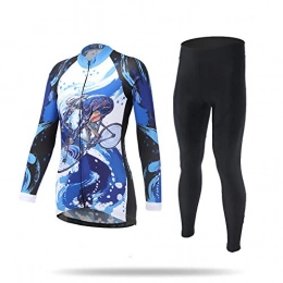 LaKoos Clothing LaKoos Winter fleece cycling jersey, women's long-sleeved mountain bike clothes, winter fleece road bike cycling jacket-Blue suit autumn_XXL
