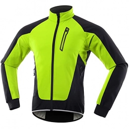 LOXO CASE Clothing LOXO CASE Men's Winter Softshell Cycling Jacket Full Zipper Long Sleeves Windbreaker Waterproof Windproof Thermal Fleece Bike Outerwear Cycling Jersey Bicycle MTB Bike Jersey, Green, XL