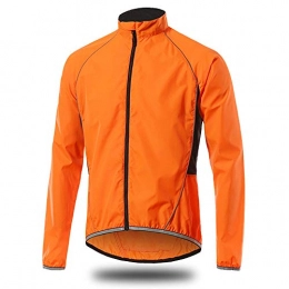 Greetuny Clothing Men'S Cycling Jacket High Visibility Waterproof Running Top Rain Coat, Lightweight Cycling Windbreaker, Reflective Breathable Mens Mountain Bike Clothing, Orange, XXL