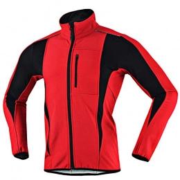 Pateacd Clothing Men's Cycling Jacket Winter Fleece Bike Coat Waterproof Windproof Running Softshell Jacket, Reflective Breathable Warm Bicycle Jersey for MTB / Riding, Red, XXL