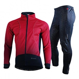 Xinxinchaoshi Clothing Men's Cycling Jersey Set Windproof Waterproof Winter Thermal Breathable Comfortable Long Sleeve Jacket Mountain Bicycle Riding Sportswear Set Warm Fleece Cycling Jersey ( Color : Red , Size : 2XL )