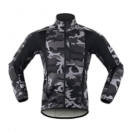 StepX Clothing Men's Winter Cycling Jacket Fleece Warm Up Thermal Outdoor Sport Bicycle Clothing Windproof Waterproof MTB Mountain Bike Jersey(Color:Camouflage gray, Size:XL)