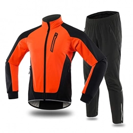 Men's Winter Cycling Jacket Trousers Set, Thermal Fleece Jackets Pant Suit Reflective Cycling Clothing for Mountain Biking Outdoor Sports