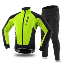 Pateacd Clothing Men's Winter Cycling Jacket Trousers Set, Thermal Fleece Waterproof Jackets Pant Suit Windproof Reflective Cycling Clothing for Mountain Biking Outdoor Sports, Green, L
